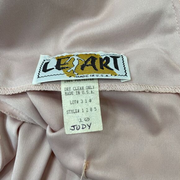 Le Art Vintage Pink Champagne Lace Layered Long Sleeve Dress Women’s Size 10 - Picture 8 of 10